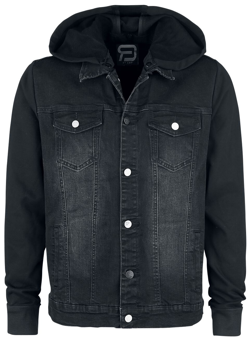 Jeansjacke für Männer  schwarz "Jeansjacke mit Sweatärmeln und Kapuze" von RED by EMP von RED by EMP