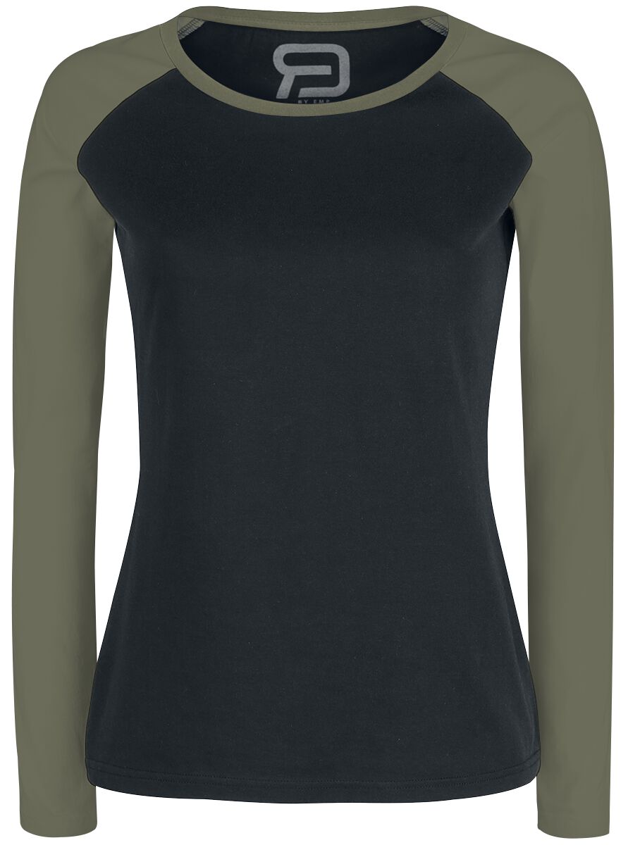 Langarmshirt für Damen  schwarz/oliv "Long Raglan Road" von RED by EMP von RED by EMP