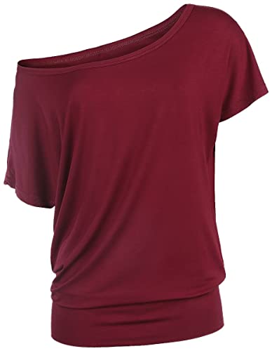 RED by EMP Damen Bordeaux-rotes lockeres Basic T-Shirt 5XL von RED by EMP