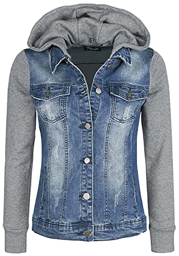 RED by EMP Damen blau-graue Jeansjacke mit abnehmbarer Kapuze XS von RED by EMP