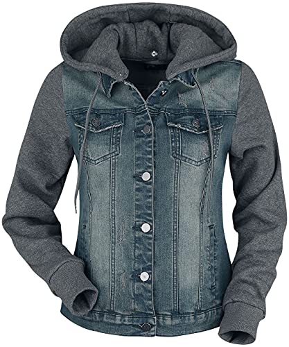 RED by EMP Damen blau-graue Jeansjacke mit abnehmbarer Kapuze L von RED by EMP