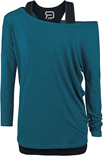 RED by EMP Damen blaues Langarmshirt im Double-Layer-Look L von RED by EMP