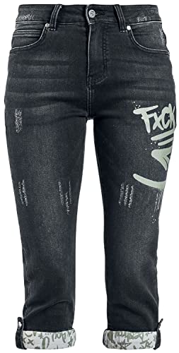 RED by EMP Damen dunkelgraue 3/4 Jeans mit Graffiti Details 28 von RED by EMP