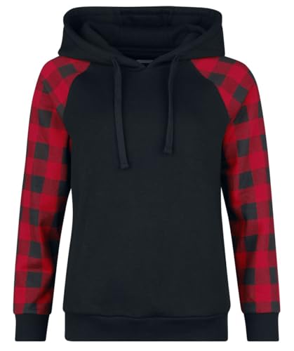 RED by EMP Damen schwarz-roter Kapuzenpullover mit Karo-Alloverprint an den Ärmeln L von RED by EMP