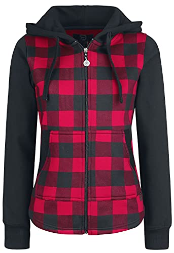 RED by EMP Damen schwarz-rote Kapuzenjacke mit auffälligem Karo-Alloverprint L von RED by EMP