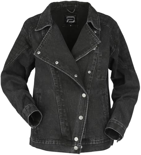 RED by EMP Damen schwarze Jeansjacke mit breitem Kragen - Oversized Biker-Style XS von RED by EMP