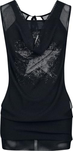 RED by EMP Damen schwarzes Top in Netz-Optik mit Sterndruck XL von RED by EMP