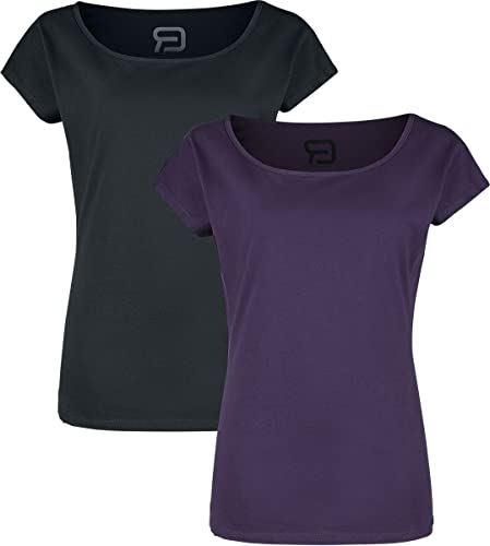 RED by EMP Damen schwarzes und lilanes T-Shirts mit Rundhalsausschnitt im Doppelpack L von RED by EMP