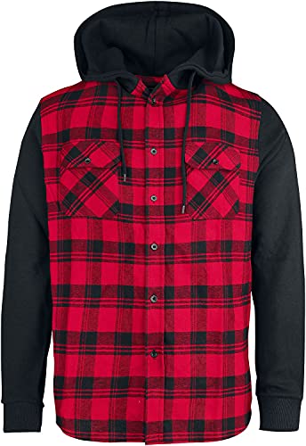 RED by EMP Herren schwarz-rotes Hodded Checked Flanellhemd L von RED by EMP