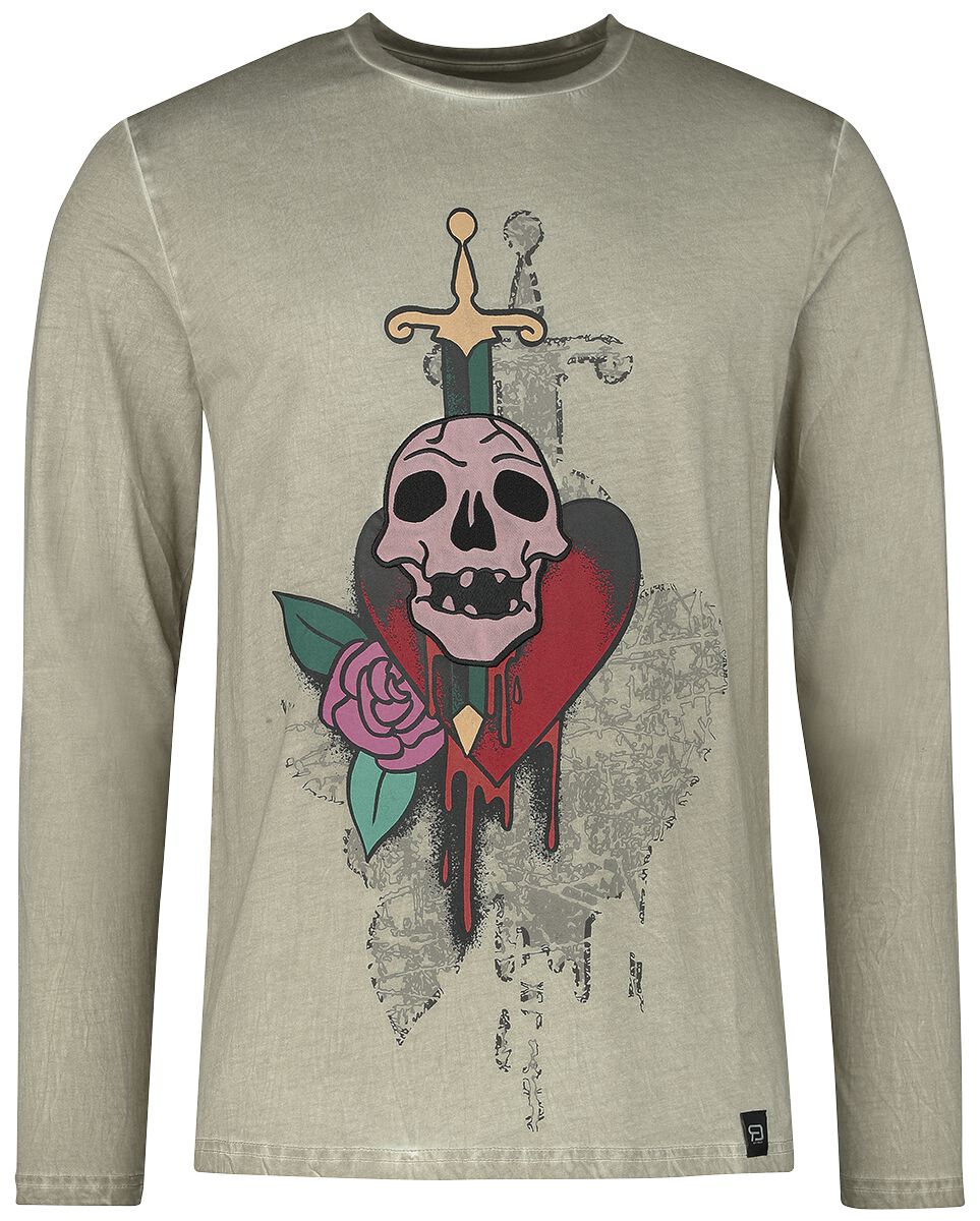 RED by EMP Langarmshirt mit Skull-Patch Langarmshirt grau in L von RED by EMP