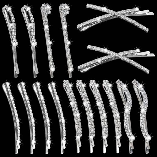 16 Stück Silber Strass Bobby Pins Set Kristall Dekorative Haarnadel Fancy Metall Haarspangen mit 6 Stilen Diamant Haarschmuck für Frauen Hochzeit Party von REDANHA