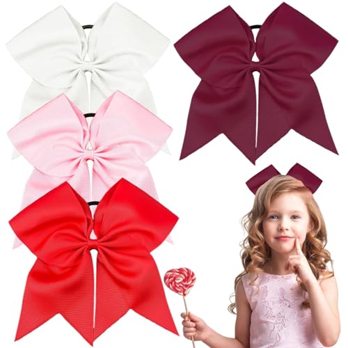 REDANHA Große Cheerleader-Haargummis mit Schleifen, Satin-Schleife, Haarschleifen mit Pferdeschwanz-Halter für Teenager-Mädchen, Rot, 4 Stück REDANHA Große Cheerleader-Haargummis mit Schleifen, Satin-Schleife, Haarschleifen mit Pferdeschwanz-Halter für Teenager-Mädchen, Rot, 4 Stück von REDANHA