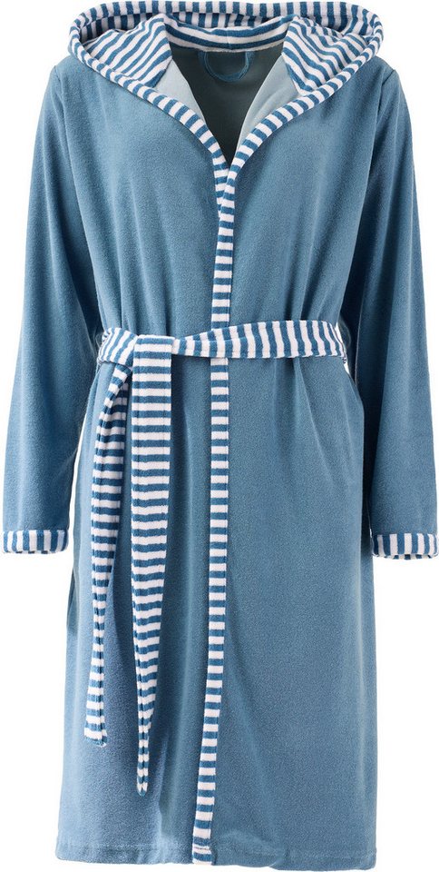 REDBEST Bademantel Damen-Bademantel "Tracy", Rückenlänge cm: 107,5, Leichtfrottier, mit Kapuze, default, Leichtfrottier Streifen von REDBEST