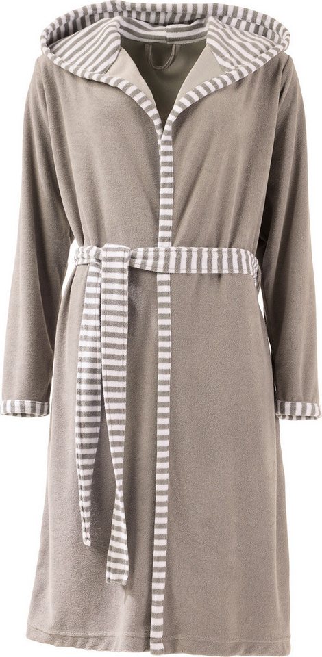 REDBEST Bademantel Damen-Bademantel "Tracy", Rückenlänge cm: 107,5, Leichtfrottier, mit Kapuze, default, Leichtfrottier Streifen von REDBEST