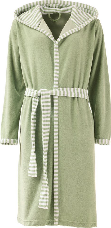 REDBEST Bademantel Damen-Bademantel "Tracy", Rückenlänge cm: 107,5, Leichtfrottier, mit Kapuze, default, Leichtfrottier Streifen von REDBEST