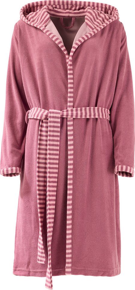 REDBEST Bademantel Damen-Bademantel "Tracy", Rückenlänge cm: 107,5, Leichtfrottier, mit Kapuze, default, Leichtfrottier Streifen von REDBEST