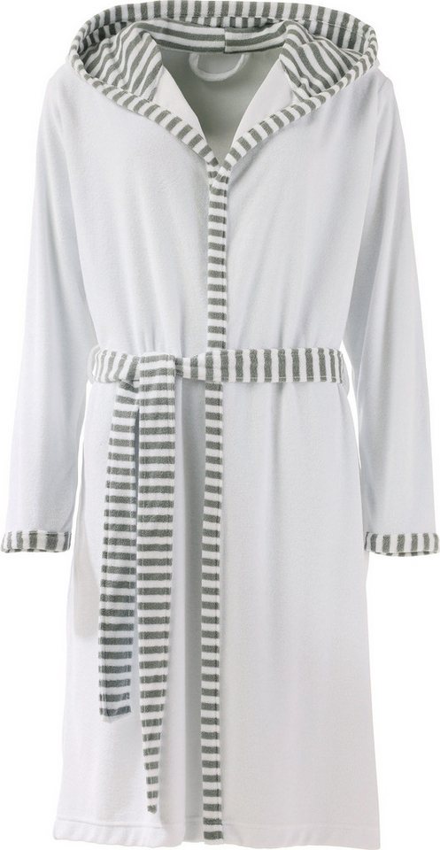 REDBEST Bademantel Damen-Bademantel "Tracy", Rückenlänge cm: 107,5, Leichtfrottier, mit Kapuze, default, Leichtfrottier Streifen von REDBEST