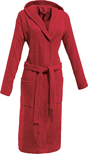 REDBEST Frottier Unisex-Bademantel Chicago, Morgenmantel, rot Größe L - mit Kapuze, Aufsatztasche und Bindegürtel, leichte Qualität - schnell trocknend und saugstark, 100% Baumwolle von REDBEST