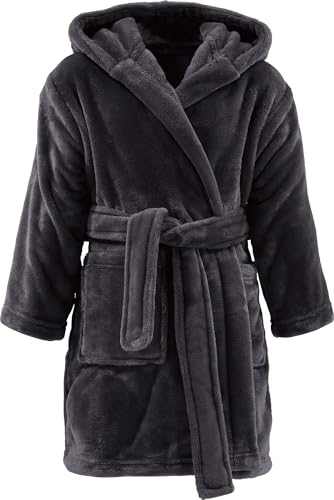 REDBEST Kinder-Bademantel Perris mit Kapuze anthrazit Größe 146/152 - pures Kuschelvergnügen, samtweiche Qualität, schnell trocknend, mit Taschen, Gürtelschlaufen und Bindegürtel von REDBEST