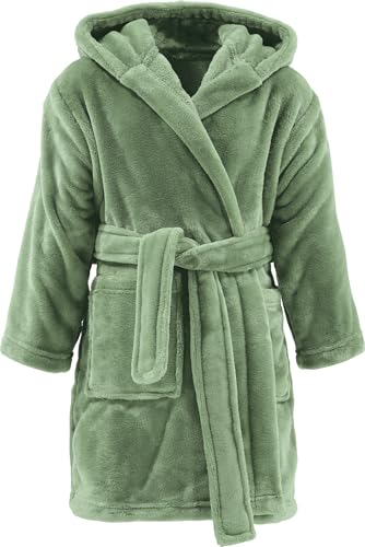 REDBEST Kinder-Bademantel Perris mit Kapuze grün Größe 146/152 - pures Kuschelvergnügen, samtweiche Qualität, schnell trocknend, mit Taschen, Gürtelschlaufen und Bindegürtel von REDBEST