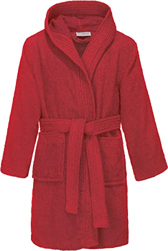 REDBEST Kinder-Kapuzen-Bademantel 100% Baumwolle Frottier, Serie Chicago - saugstark, strapazierfähig, mit Taschen und Bindegürtel - rot Größe 146-152 von REDBEST