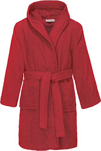 REDBEST Kinder-Kapuzen-bademantel 100% Baumwolle Frottier, Serie Chicago - saugstark, strapazierfähig, mit Taschen und Bindegürtel - rot Größe 146-152 von REDBEST