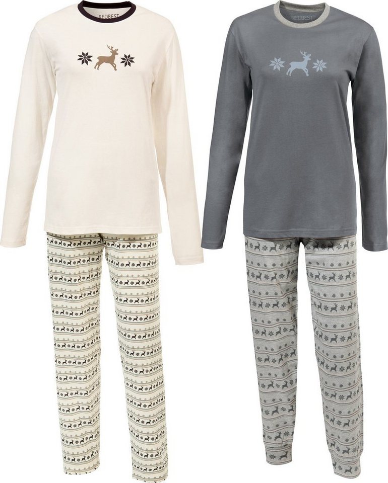REDBEST Pyjama Damen-Schlafanzug 2er-Pack Single-Jersey gemustert von REDBEST