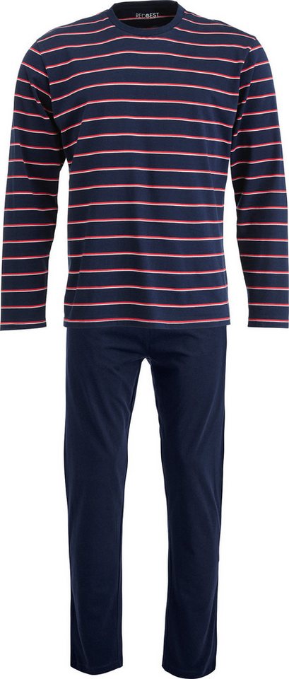 REDBEST Pyjama Herren-Schlafanzug Single-Jersey Streifen: gestrickter Ringel, Oberteil von REDBEST