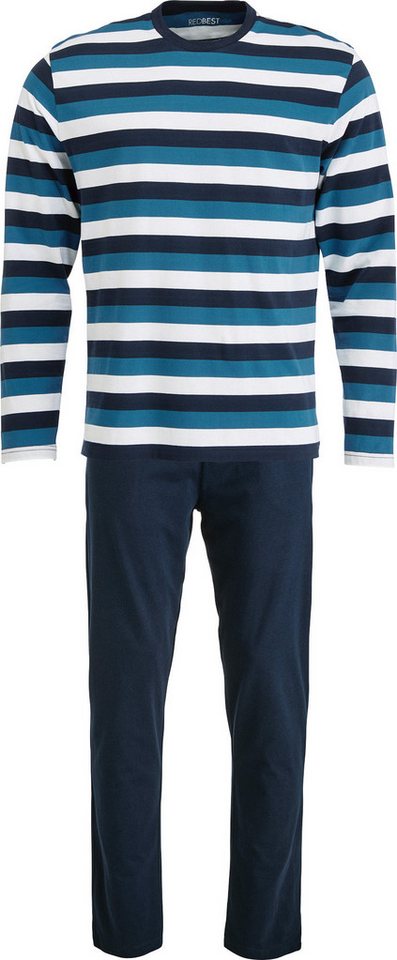 REDBEST Pyjama Herren-Schlafanzug Single-Jersey Streifen: gestrickter Ringel, Oberteil von REDBEST