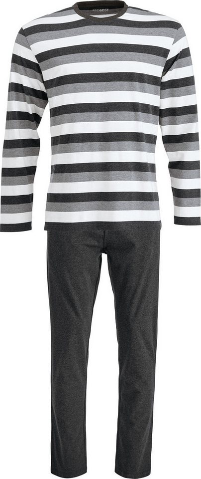 REDBEST Pyjama Herren-Schlafanzug Single-Jersey Streifen: gestrickter Ringel, Oberteil von REDBEST