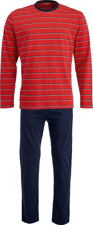REDBEST Pyjama Herren-Schlafanzug Single-Jersey Streifen: gestrickter Ringel, Oberteil von REDBEST