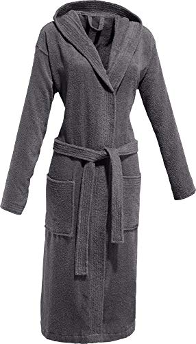 REDBEST Frottier Unisex-Bademantel Chicago, Morgenmantel, anthrazit Größe M - mit Kapuze, Aufsatztasche und Bindegürtel, leichte Qualität - schnell trocknend und saugstark, 100% Baumwolle von REDBEST