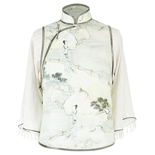 Cheongsam Hemd Gefälschte Zweiteilige Retro Chinesische Blusen für Frauen Blumendruck Schnalle Hanfu Bluse von REDBMX