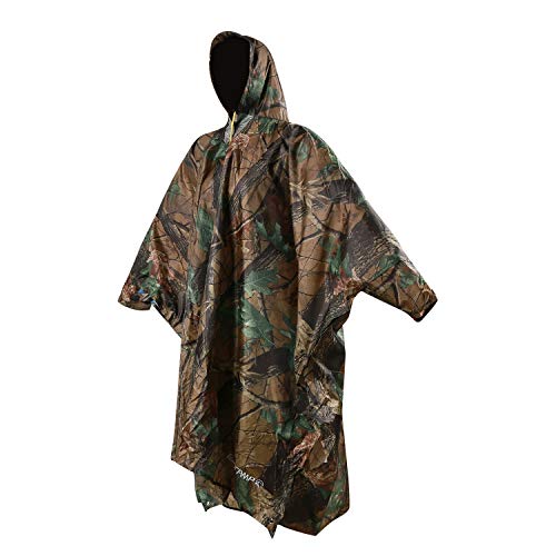 REDCAMP Wasserdichter Militär-Regenponcho, Blatt-Tarnmuster mit Kapuze und Armen, 3-in-1, multifunktional, leicht, wiederverwendbar, Regenmantel, Poncho, Tarp für Männer, Frauen, Erwachsene von REDCAMP