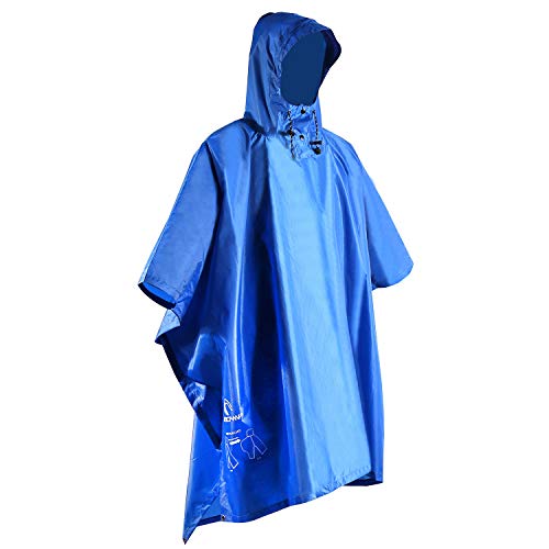 REDCAMP Wasserdichter Regenponcho, Camping Wandern Regenjacke mit Kordelzug Kapuze 3 in 1 Multifunktional Leicht Wiederverwendbar Regenmantel für Herren Damen Erwachsene Blau von REDCAMP