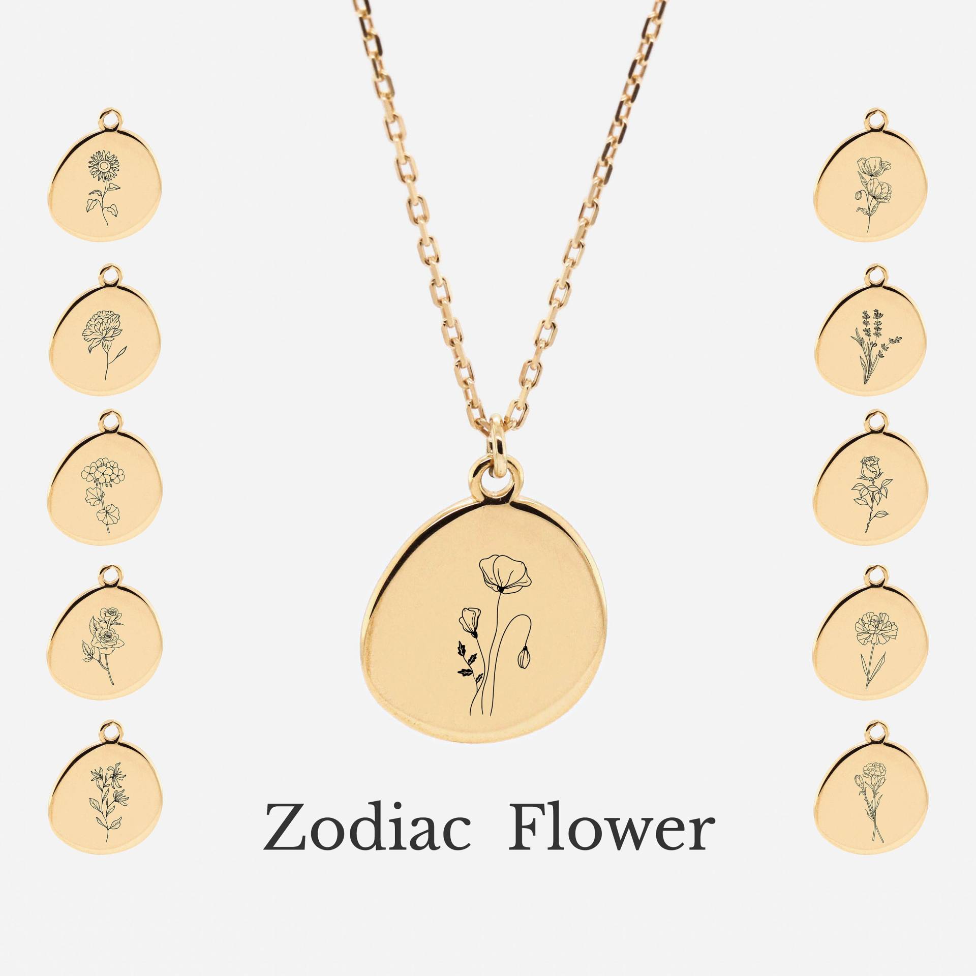 18K Gold Vermeil Sternzeichen Halskette - 18K Blumen Schmuck Personalisierte Personalisiertes Geschenk Für Sie Floral von REDCHERRYBLVD