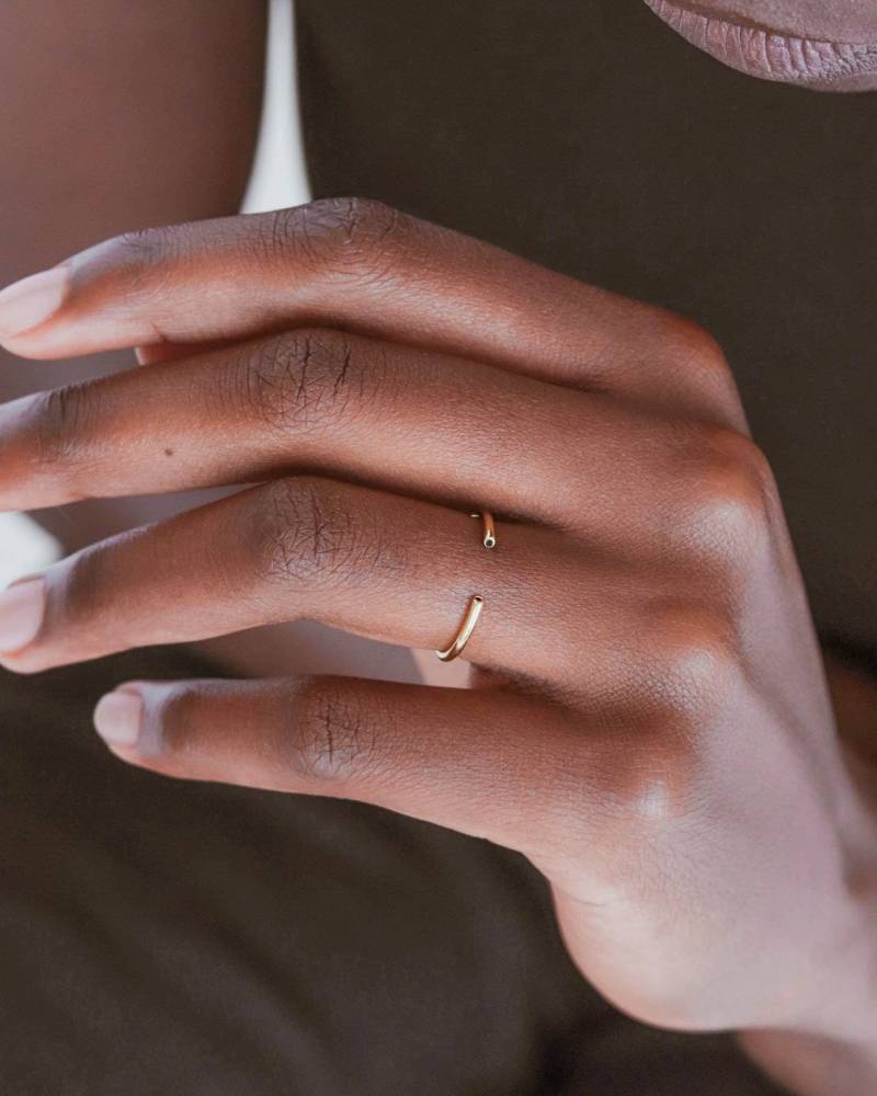 Wasserdicht - 18K Gold Vermeil Ring Offener Schwarzer Cz Vergoldet Über 925 Massivem Sterling Silber von REDCHERRYBLVD