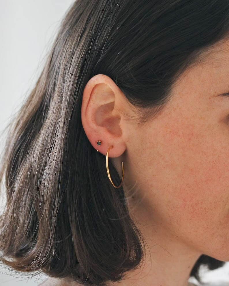 Wasserdicht - Offene Schwarze Cz Creolen 18K Gold Vermeil Massiv 925 Sterling Silber Schwarze Huggies Schichtung Stapelung von REDCHERRYBLVD