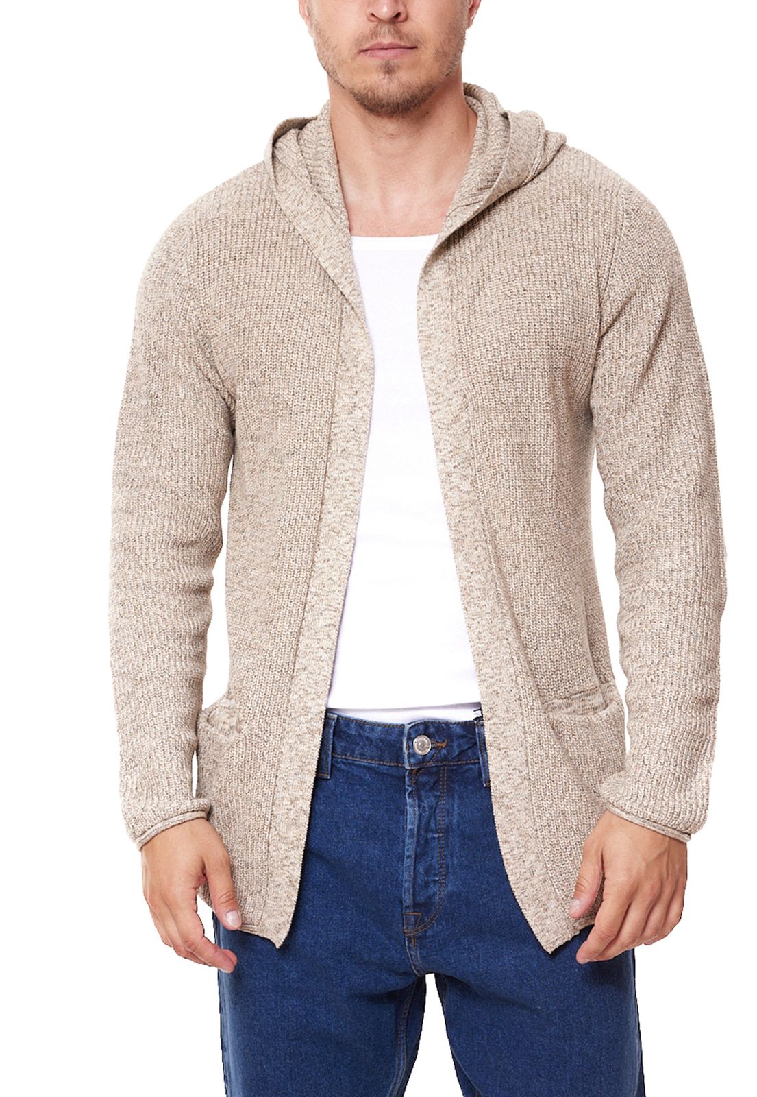 REDEFINED REBEL Cabe Knit Herren Cardigan Strick-Jacke mit Kapuze TINCSN498 Melange Beige von REDEFINED REBEL