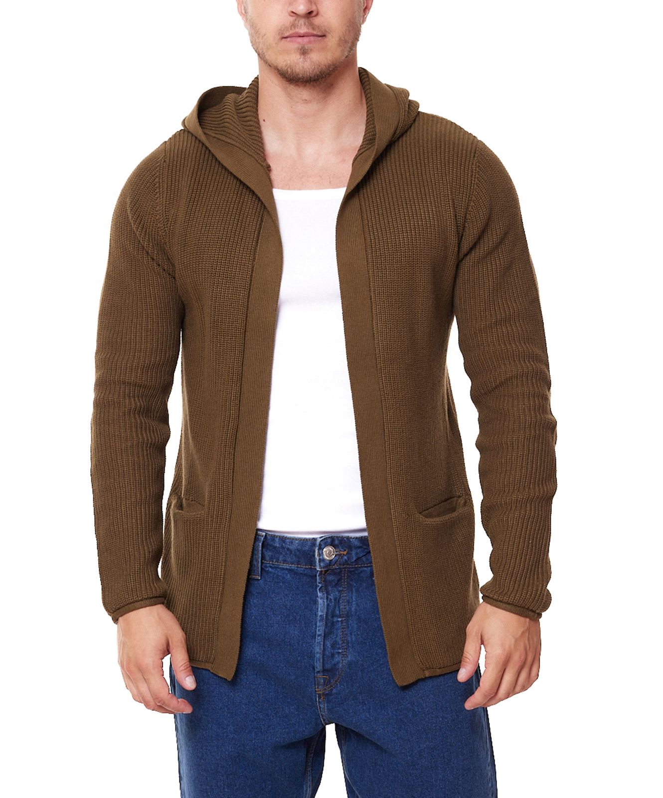 REDEFINED REBEL Cabe Knit Herren Strick-Jacke verschlussloser Cardigan TINCSN498 Oliv-Grün von REDEFINED REBEL