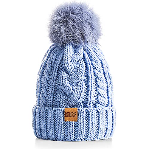 REDESS Damen Winter Bommel Beanie Mütze mit warmem Fleece gefüttert, Dicker Slouchy Snow Knit Skull Ski Cap von REDESS