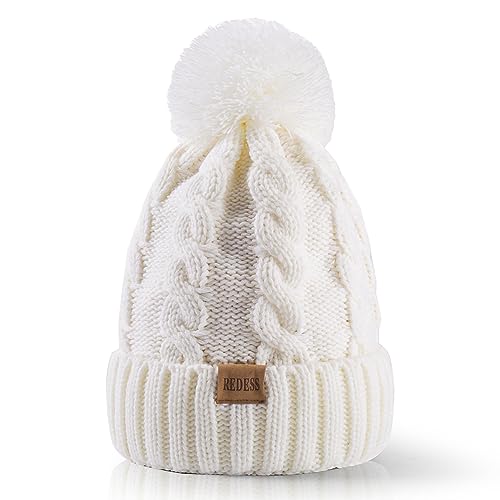 REDESS Damen Winter Bommel Beanie Mütze mit warmem Fleece gefüttert, Dicker Slouchy Snow Knit Skull Ski Cap REDESS Damen Winter Bommel Beanie Mütze mit warmem Fleece gefüttert, Dicker Slouchy Snow Knit Skull Ski Cap von REDESS