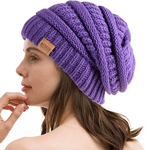 REDESS Slouchy Beanie Mütze für Herren und Damen Winter Warm Chunky Soft Oversized Zopfstrickmütze von REDESS