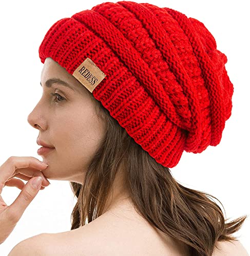 REDESS Slouchy Beanie Mütze für Herren und Damen Winter Warm Chunky Soft Oversized Zopfstrickmütze von REDESS