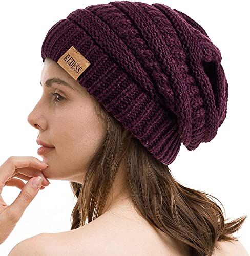 REDESS Slouchy Beanie Mütze für Herren und Damen Winter Warm Chunky Soft Oversized Zopfstrickmütze von REDESS