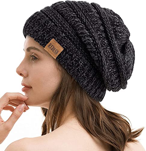 REDESS Slouchy Beanie Mütze für Herren und Damen Winter Warm Chunky Soft Oversized Zopfstrickmütze von REDESS