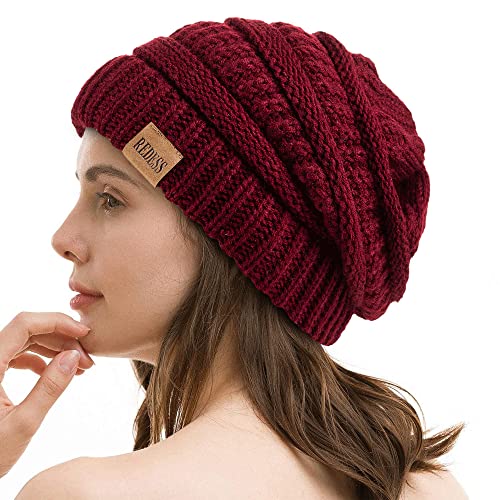 REDESS Slouchy Beanie Mütze für Herren und Damen Winter Warm Chunky Soft Oversized Zopfstrickmütze von REDESS