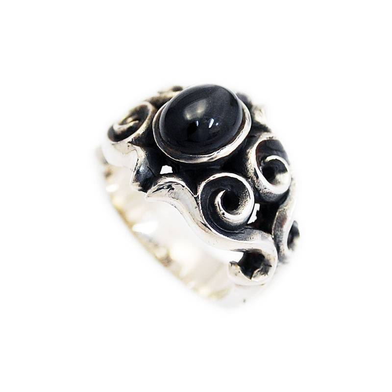 Arabeske/Schwarzer Stern Stein/925 Sterling Silber Ring/Schwarzer Stern/Gothic/Biker Schmuck/Arabeske Ring/Sa-R2Bs von REDGATECASTLE