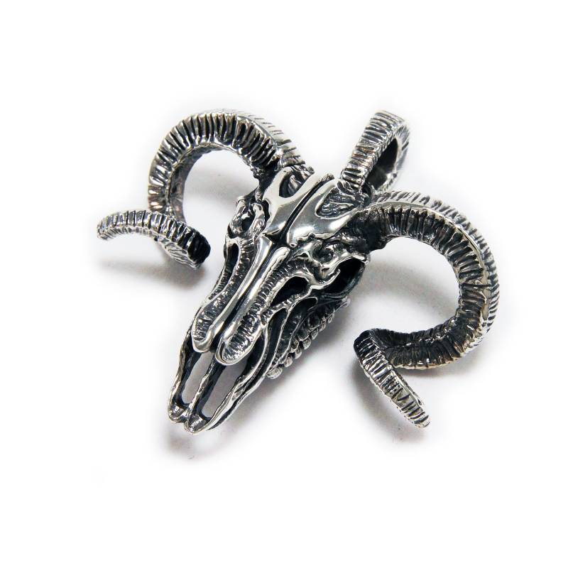 Big Horn/Bergziege Widder/Totenkopf/925 Sterling Silber Anhänger/Biker/Gothic/Rockabilly/Hellbraun-070 von REDGATECASTLE