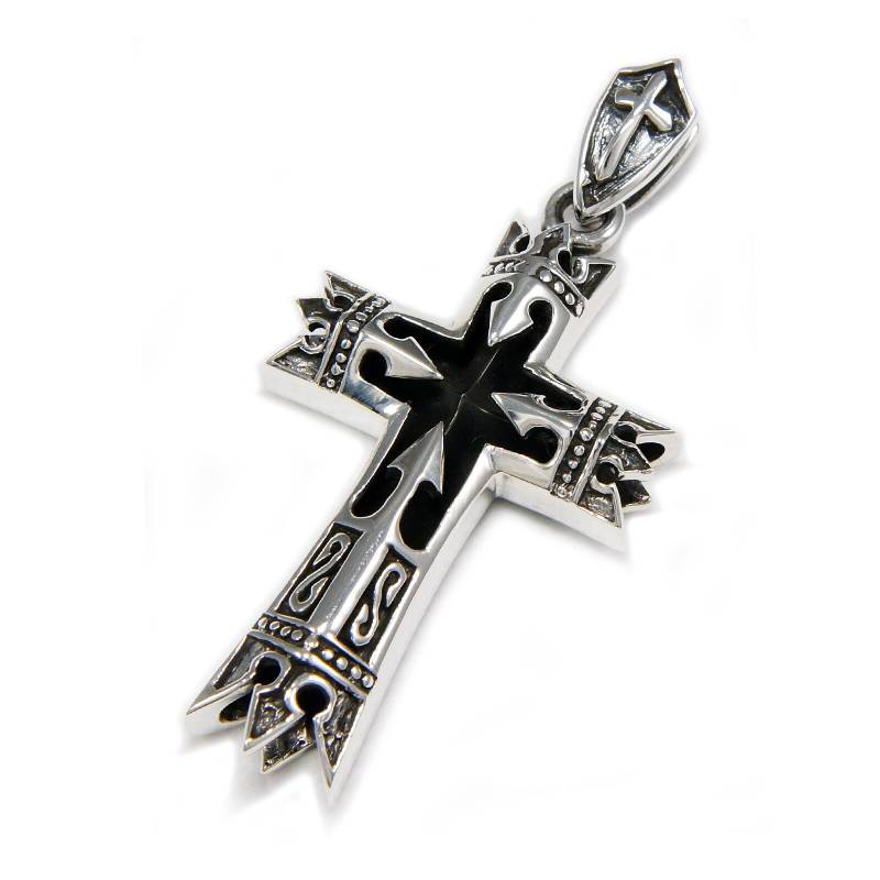 Bischofskreuz/Echtes Schwarzes Onyx/Kreuz/925 Sterlingsilber Anhänger/Silber Anhänger/Kreuz Anhänger/Gothic/Biker Schmuck/Bub-014 von REDGATECASTLE